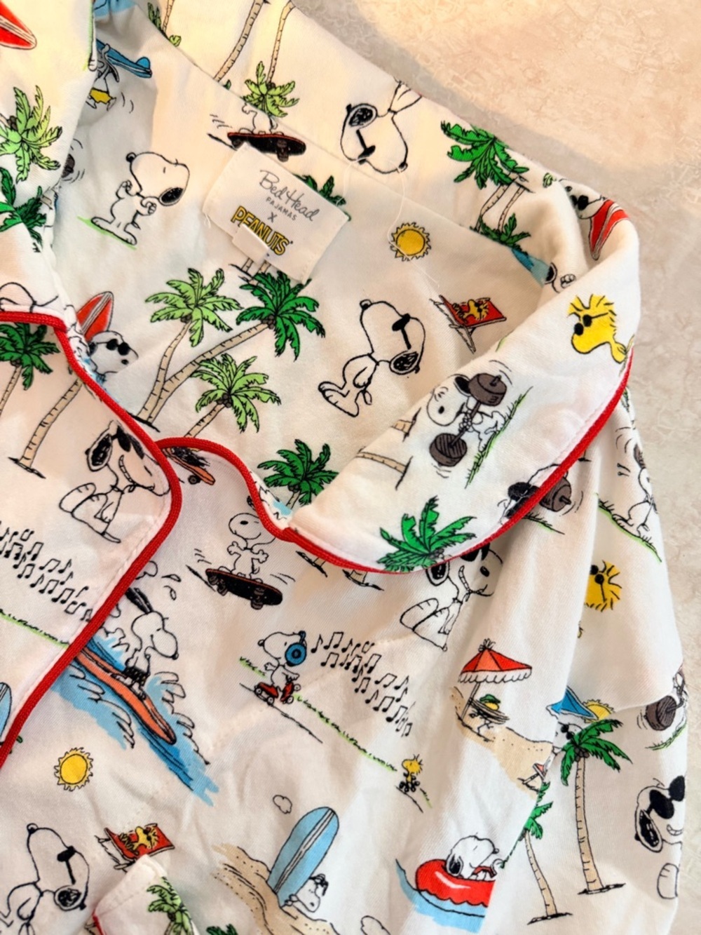 BedHead Pajamas x Peanuts Womens Pajama Top Medium White Snoopy Button Up